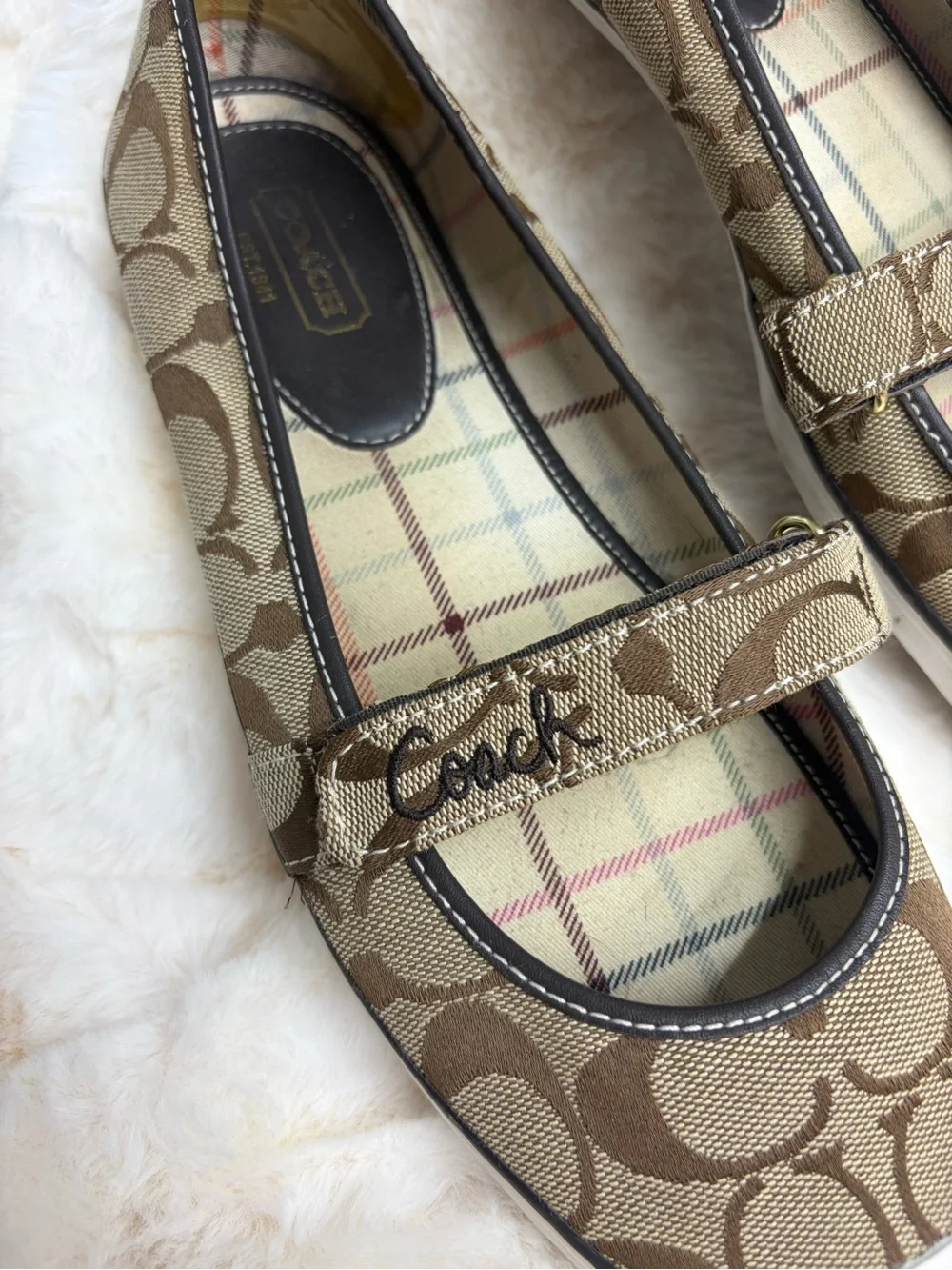 Coach Women Signature Canvas Mary Jane Flats with White Toe
